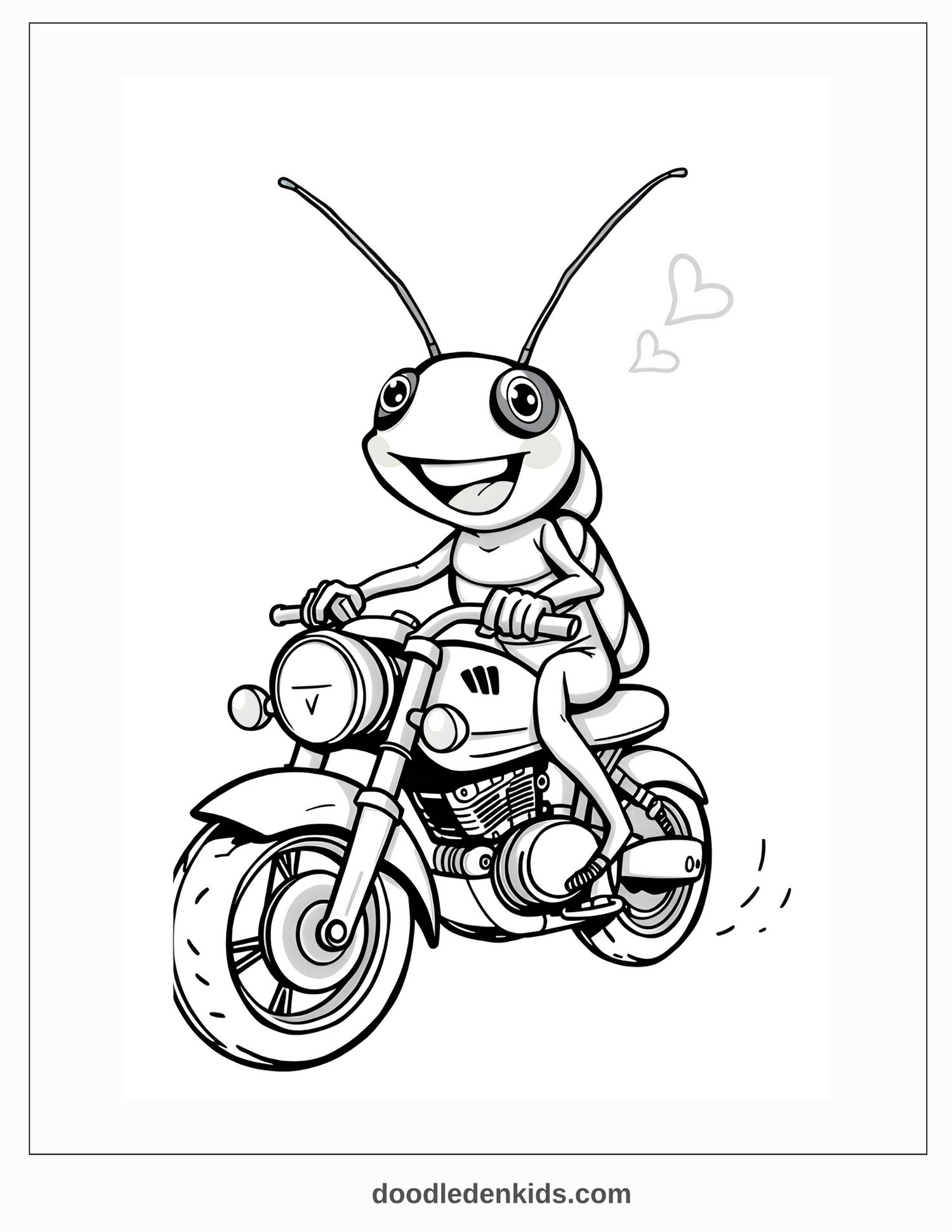 Kawaii Cockroach Coloring Page – Goofy Bug Riding a Motorbike | Doodle ...
