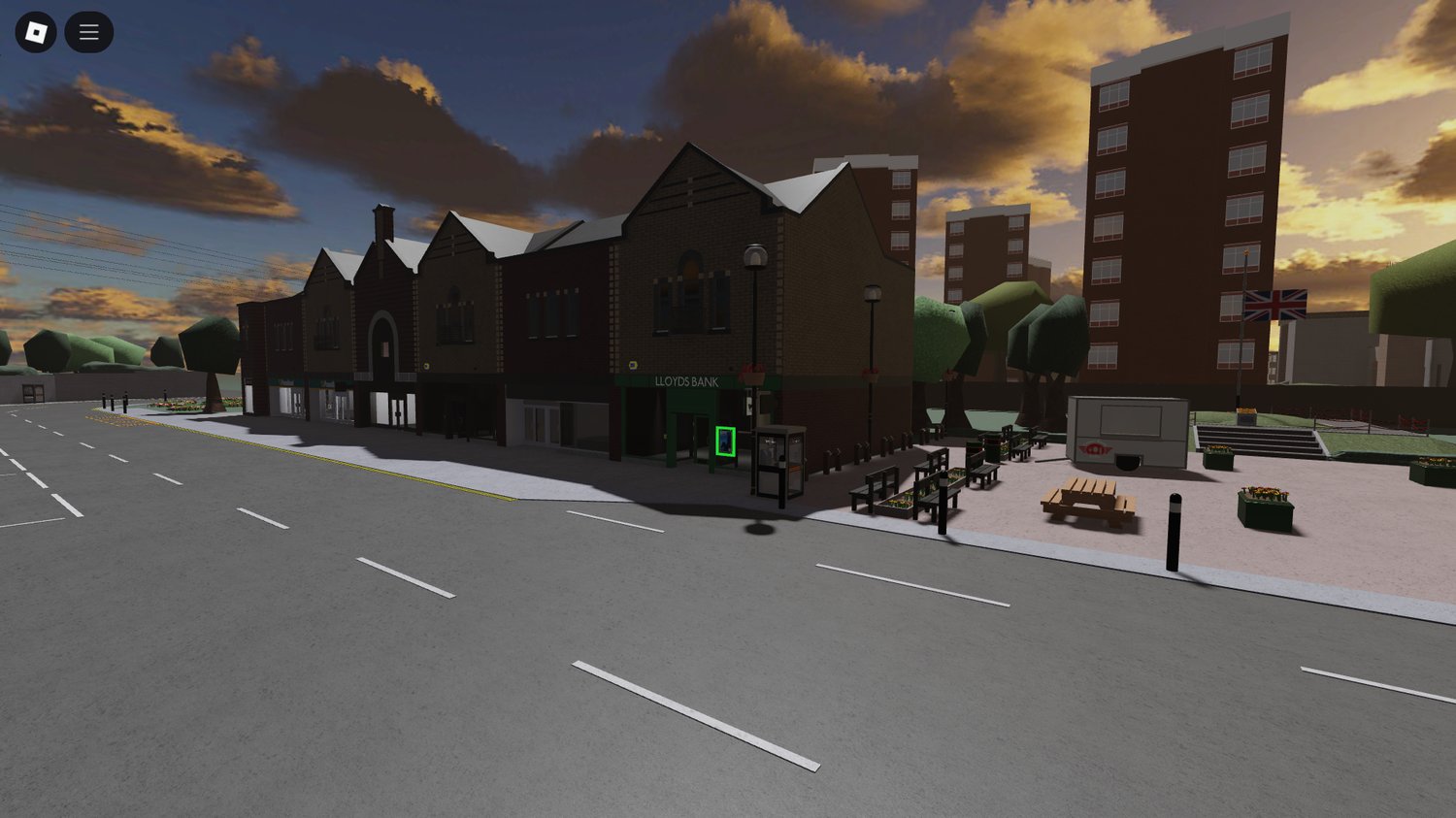 Neighborhood street scene in Roblox Highbury Town