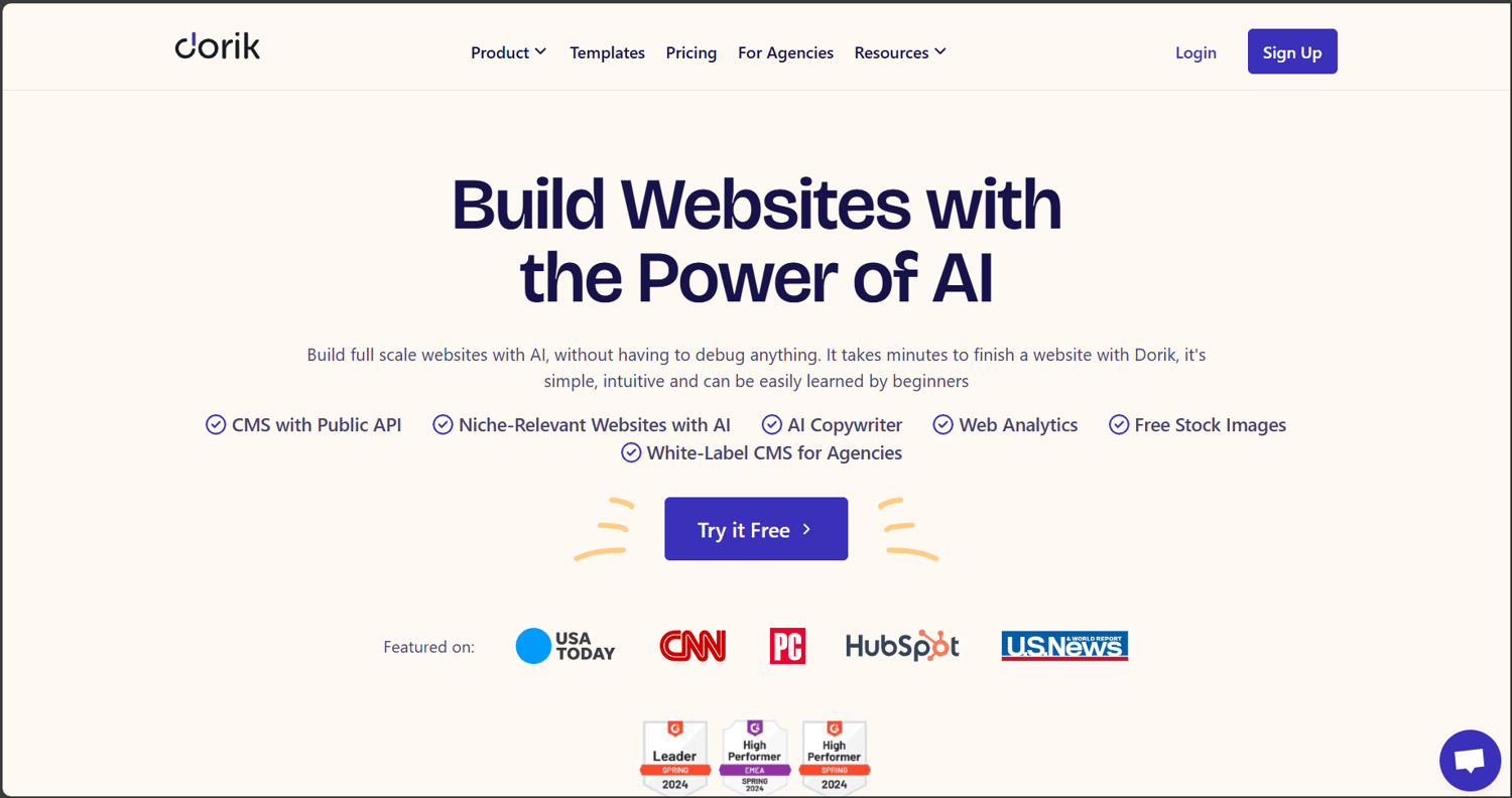 Dorik AI website builder homepage