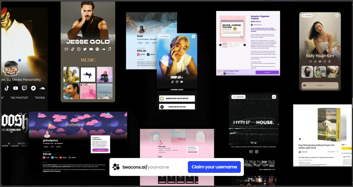 Beacons link in bio template showcase