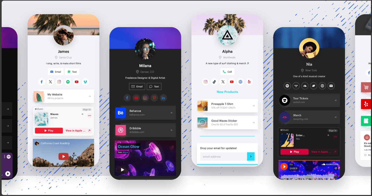 Solo.to link in bio website templates