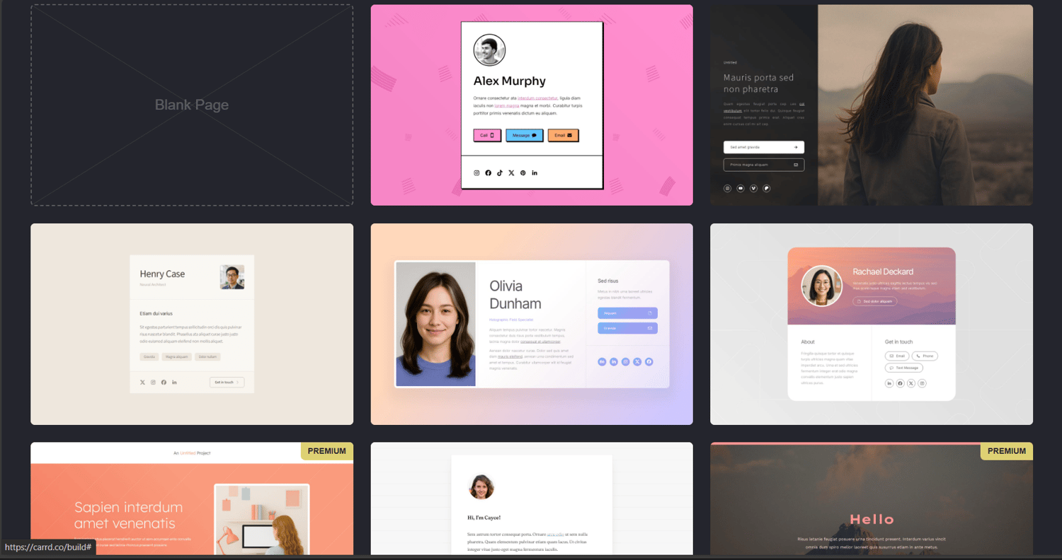 Carrd link in bio templates