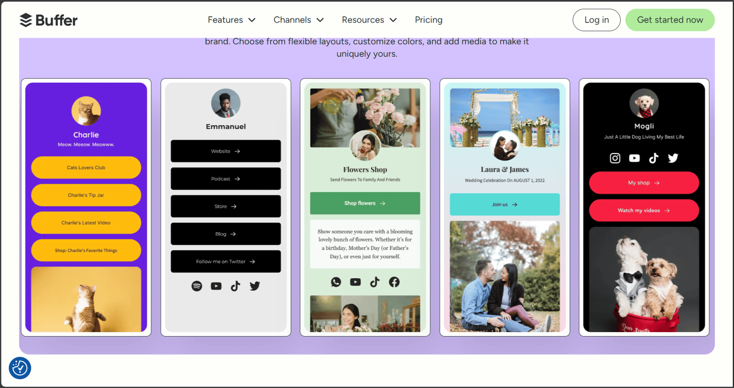 Buffer start page template showcase