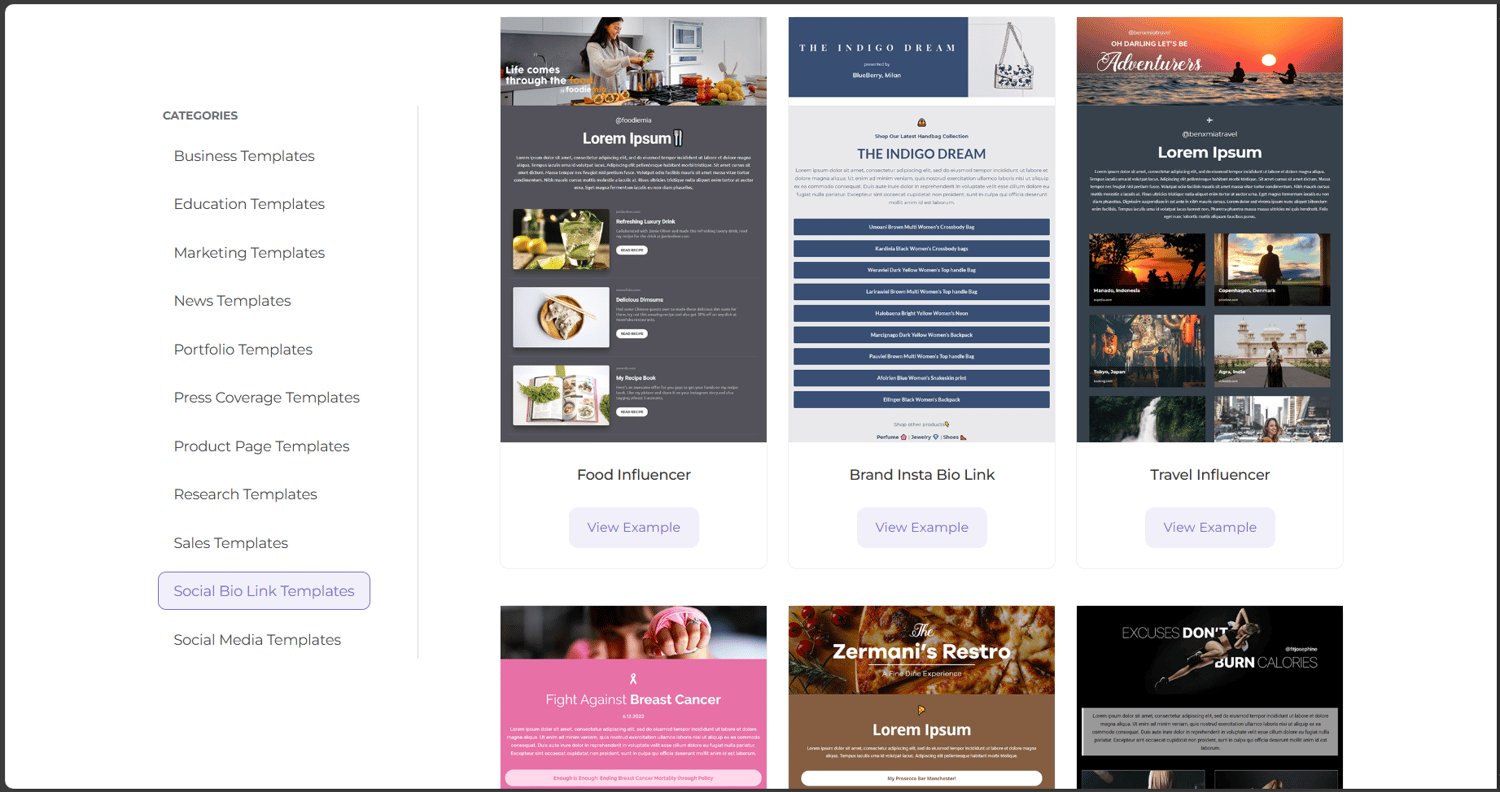 eLink social link in bio templates