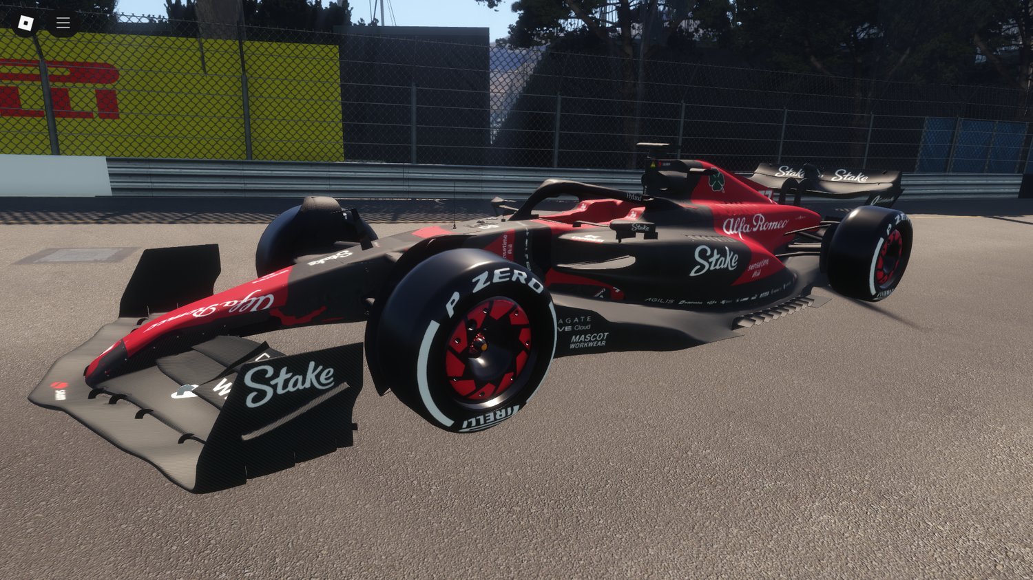 F1 Alfa Romeo car on Roblox race circuit