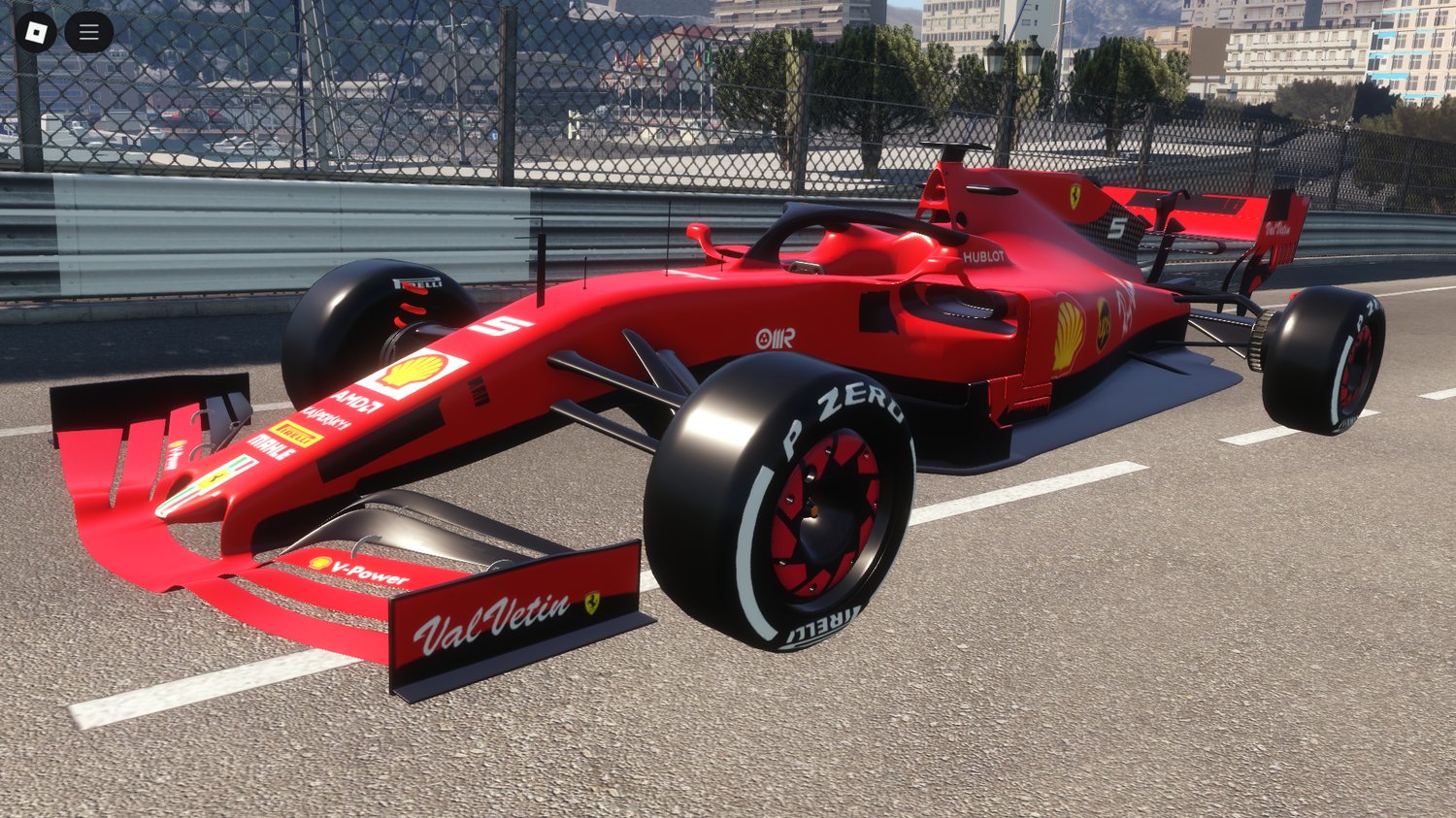 Detailed Roblox Ferrari F1 car on track