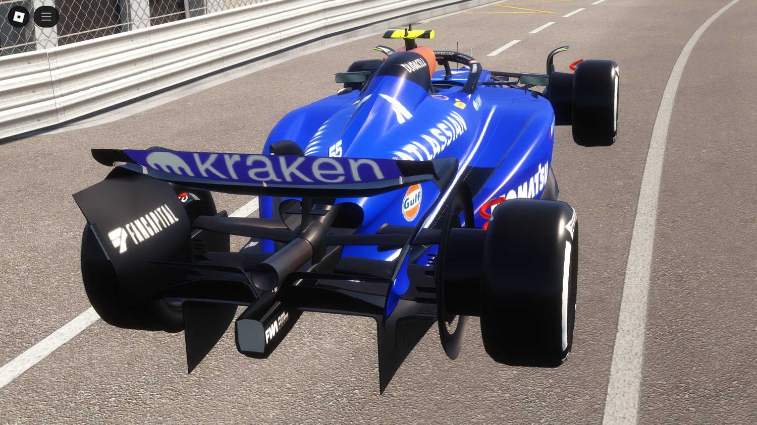 Roblox FW47 F1 car on racetrack