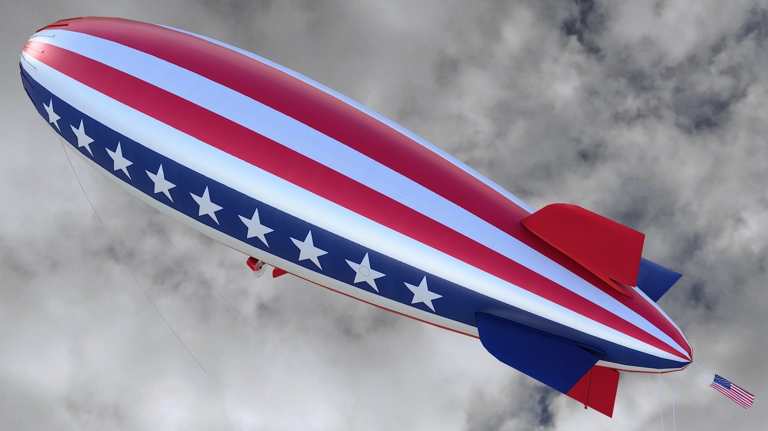 www.3dgtx.com - Animated Airship Blimp 6 - US Flag - Lowpoly PBR - Image 1