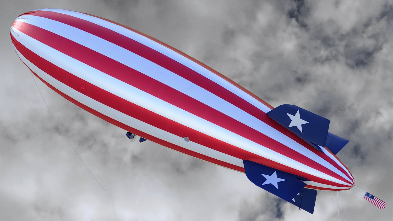 www.3dgtx.com - Animated Airship Blimp 4 - US Flag - Lowpoly PBR - Image 4