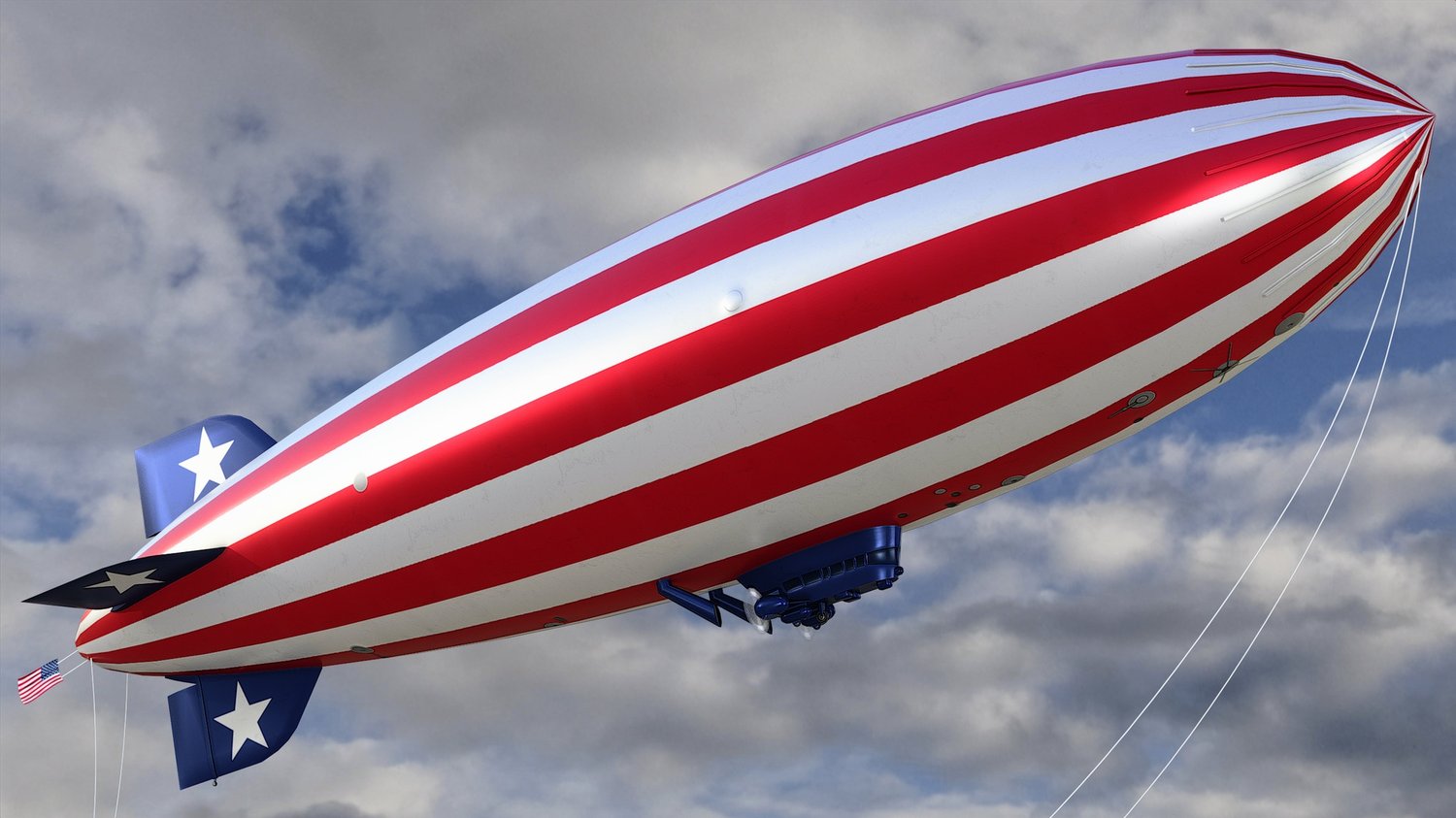 www.3dgtx.com - Animated Airship Blimp 4 - US Flag - Lowpoly PBR - Image 8