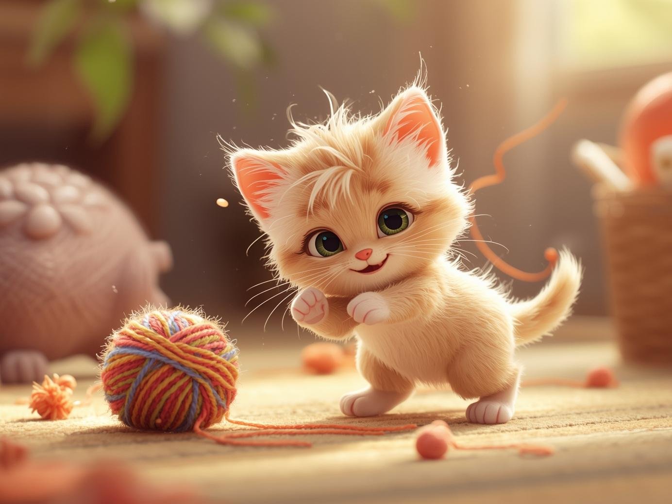 Kitten Playing with a ball of wool png