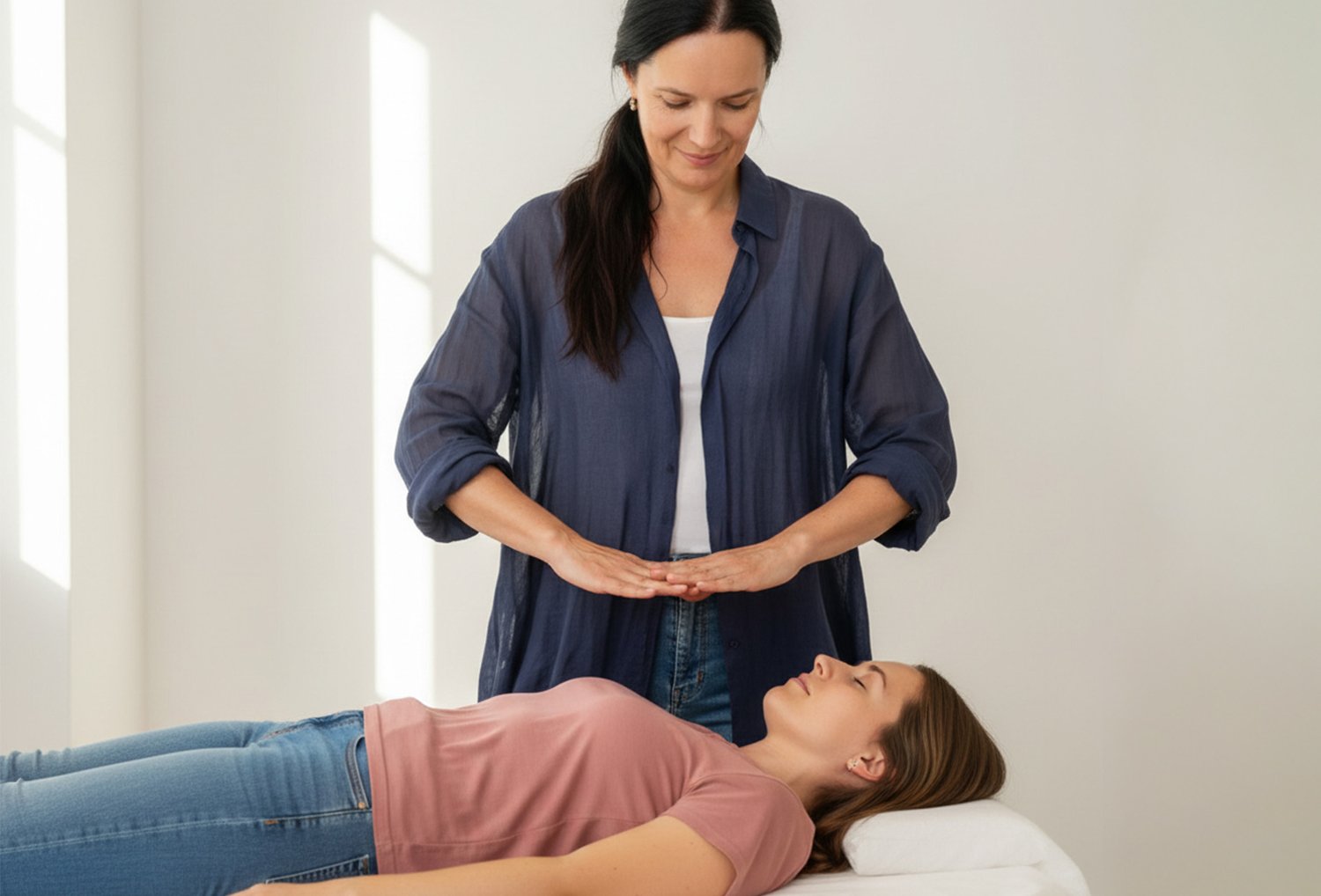 mette performing reiki heling on a client