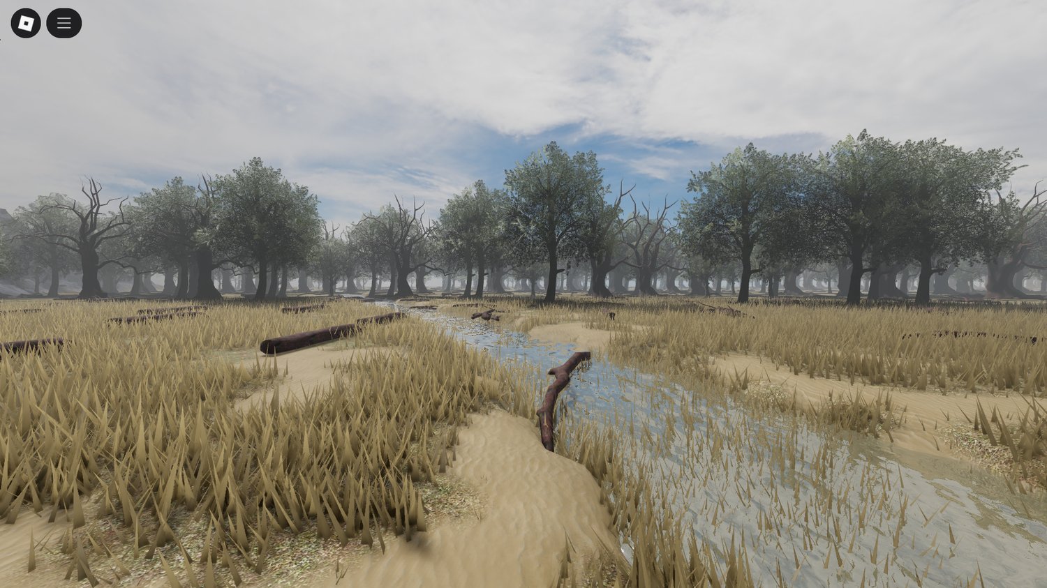 Detailed fortress with forest terrain in Roblox