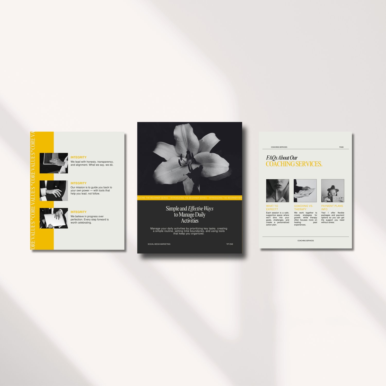 Editable Canva Instagram template collection – 120 yellow and black designs for posts and story highlights. Designed for coaches, content creators, and social media managers who want professional branding and consistency.