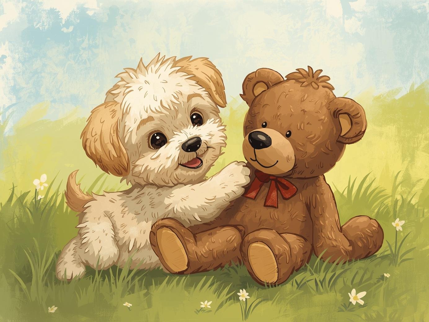 Puppy playing with his teddy bear in the garden png