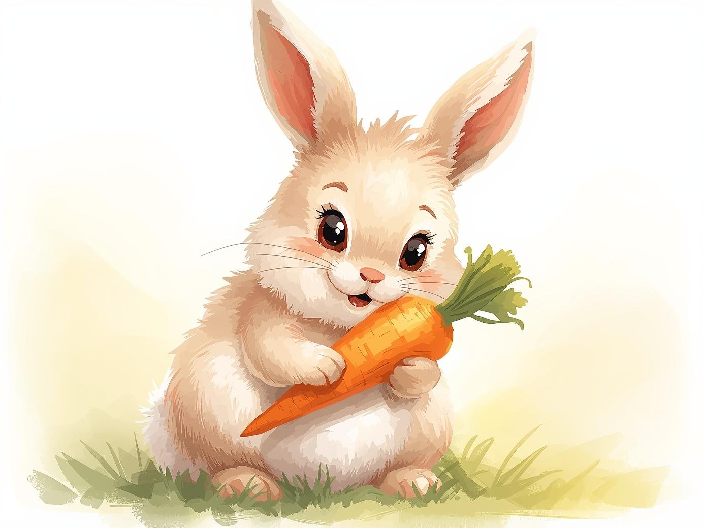 Bunny rabbit holding a large carrot in the garden png