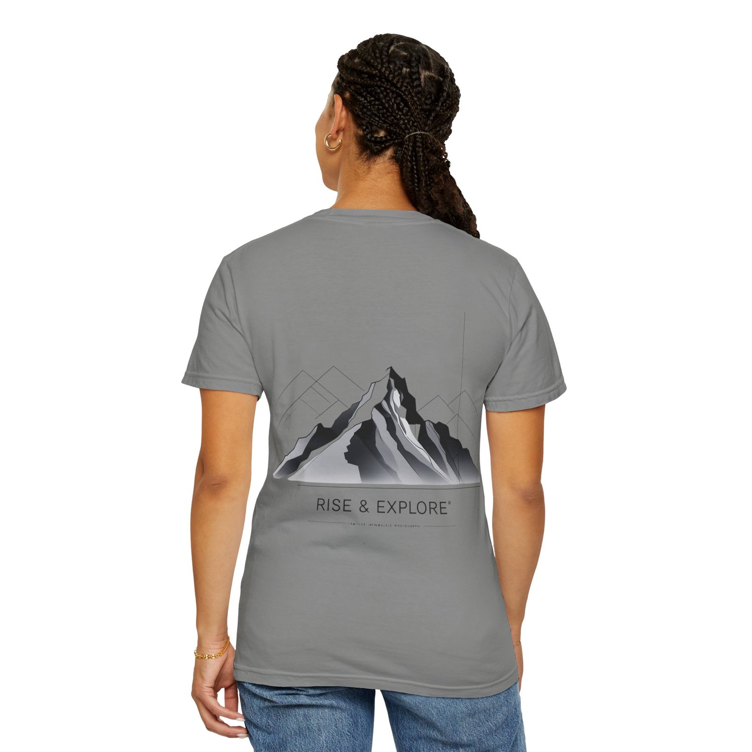 Minimalist mountain unisex tee in Granite. Soft, eco-friendly cotton and customizable print. Free shipping to U.S. & Canada.