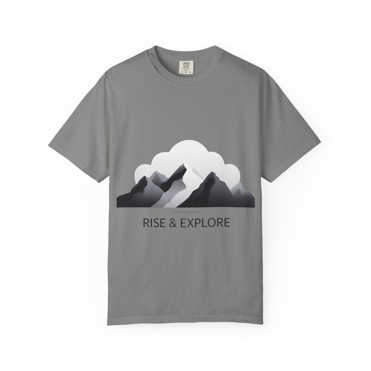 Minimalist mountain unisex tee in Granite. Soft, eco-friendly cotton and customizable print. Free shipping to U.S. & Canada.