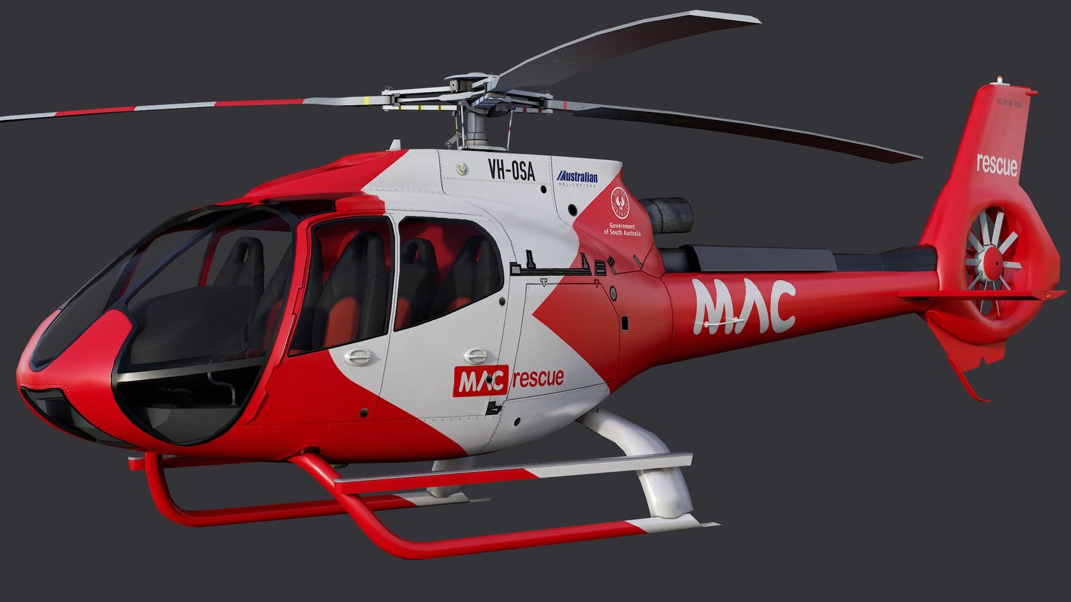 www.3dgtx.com - Animated Airbus H130 Helicopter 1 - MAC Rescue - Lowpoly PBR LOD - Image 3