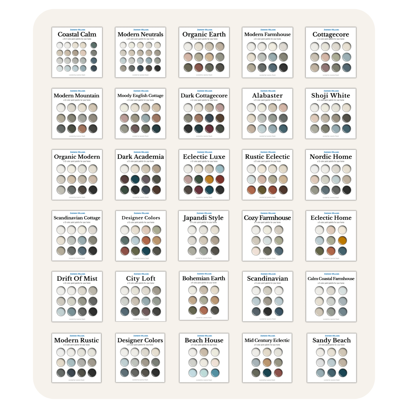 Sherwin Williams paint color palettes by Lavenia Shash