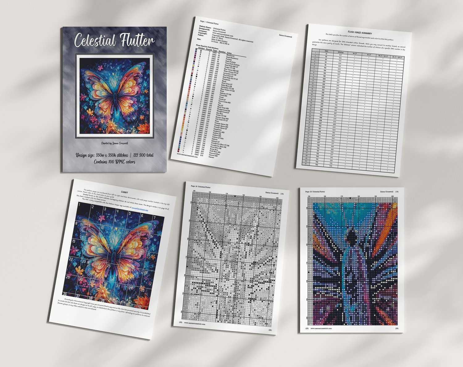 Celestial Flutter - Butterfly Full Coverage Cross Stitch Pattern For ...