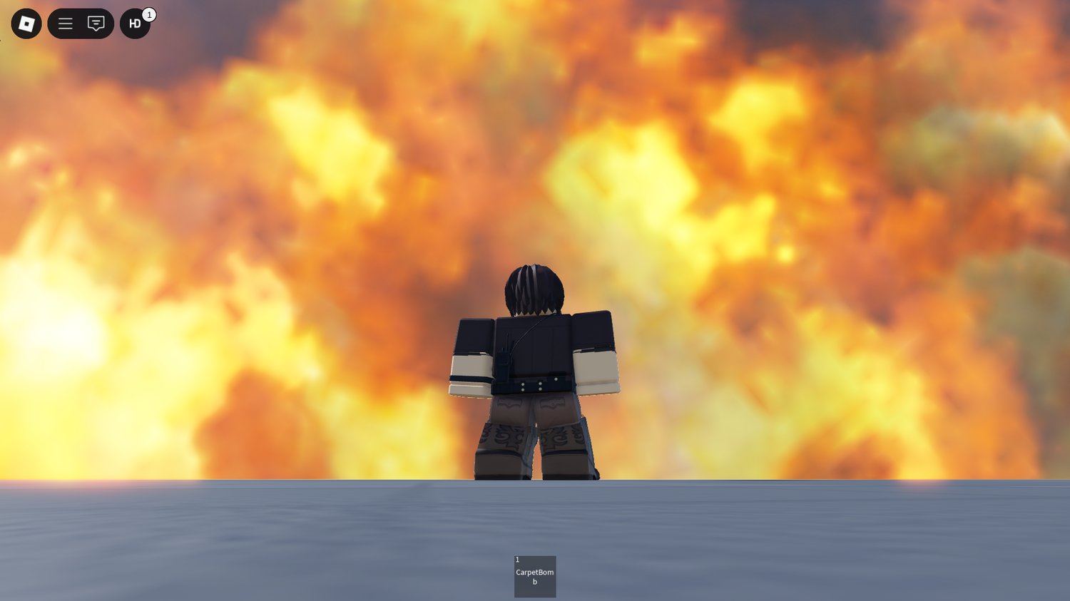 Timed explosion and smoke trails from carpet strike in Roblox