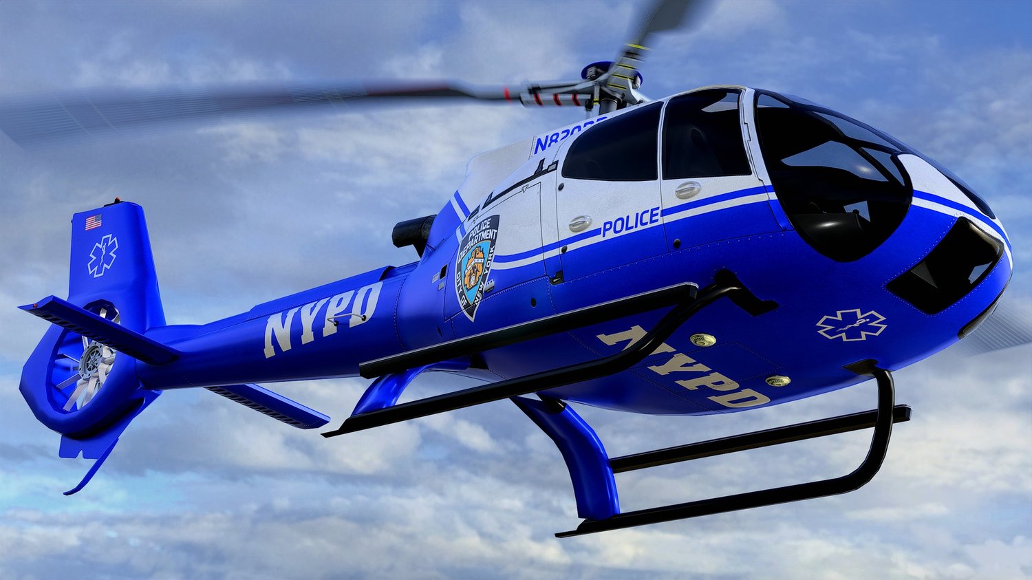 www.3dgtx.com - Animated Airbus H130 Helicopter 8 - NYPD - Lowpoly PBR LOD - Image 1