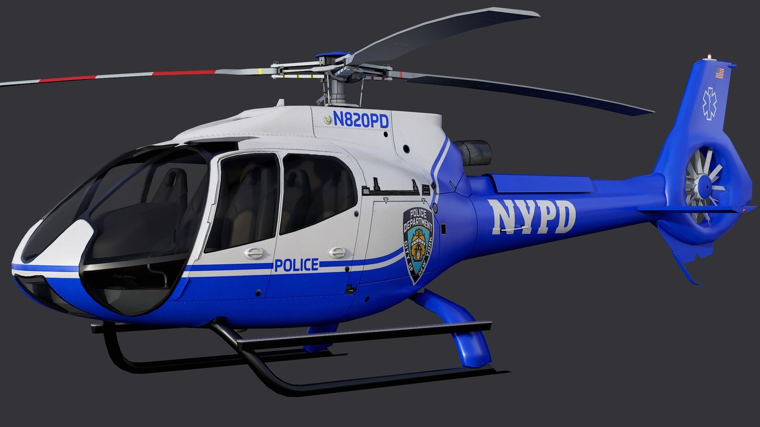 www.3dgtx.com - Animated Airbus H130 Helicopter 8 - NYPD - Lowpoly PBR LOD - Image 3