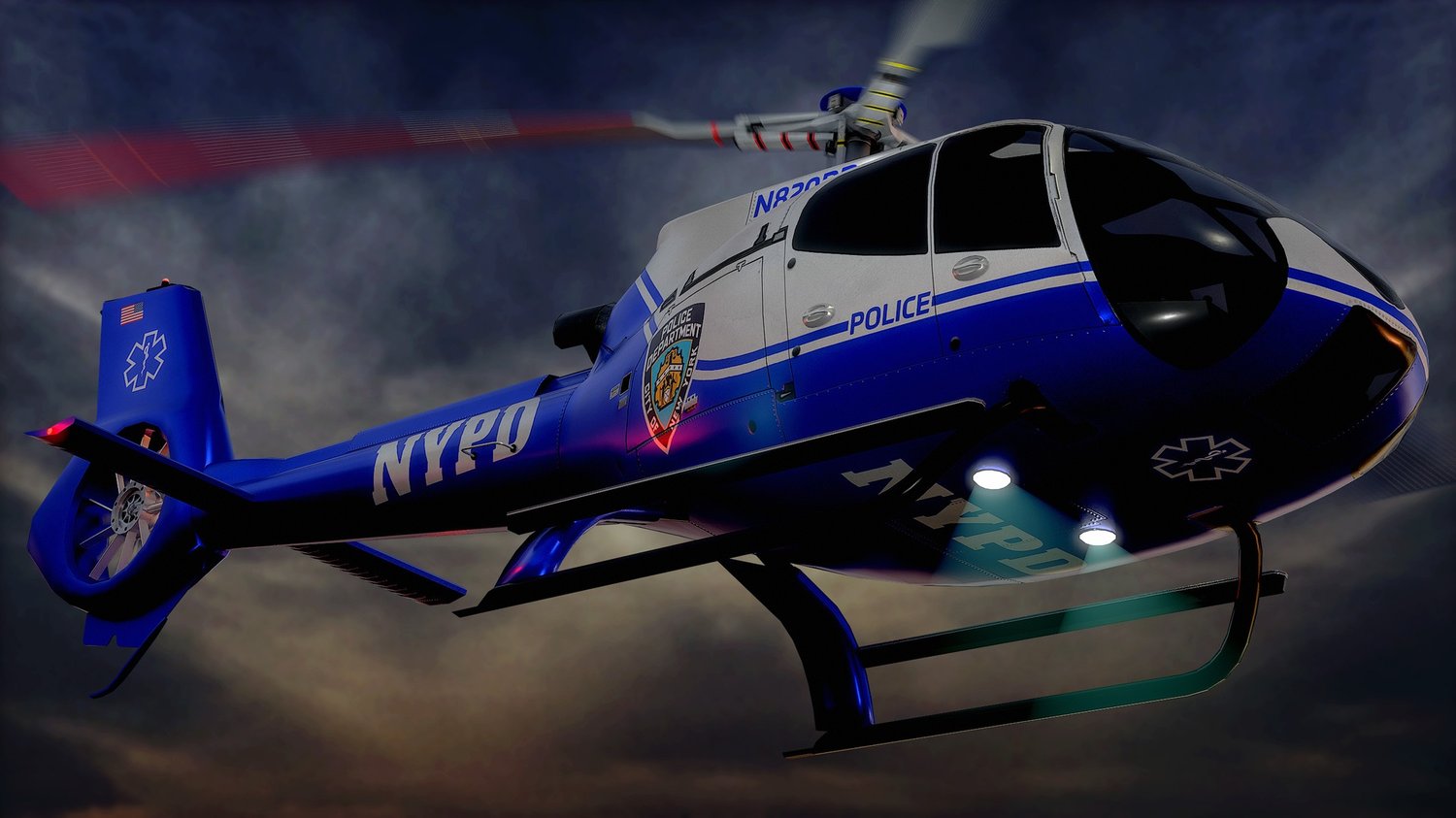 www.3dgtx.com - Animated Airbus H130 Helicopter 8 - NYPD - Lowpoly PBR LOD - Image 2