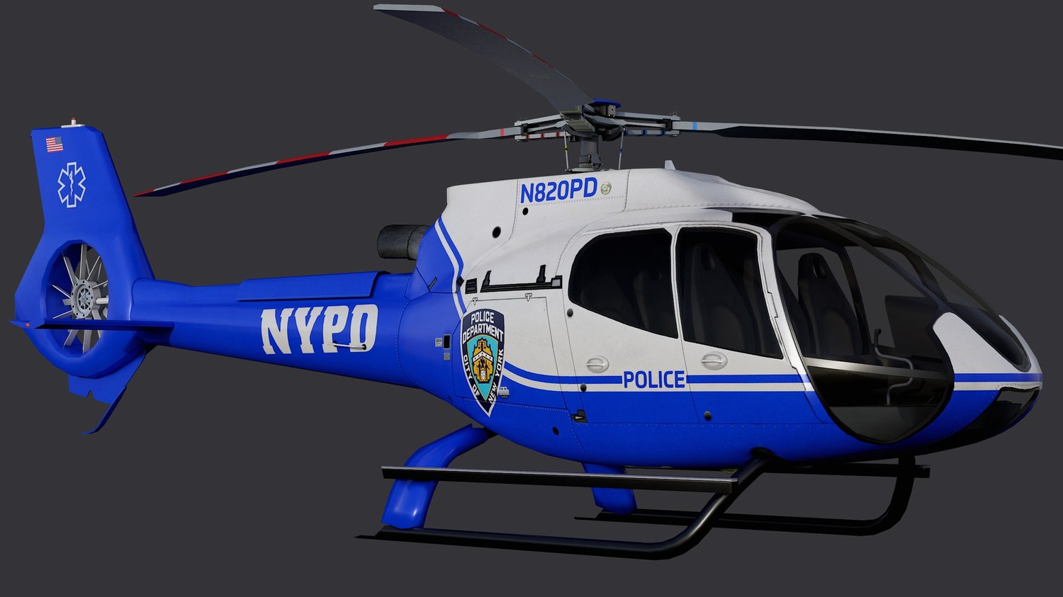 www.3dgtx.com - Animated Airbus H130 Helicopter 8 - NYPD - Lowpoly PBR LOD - Image 4