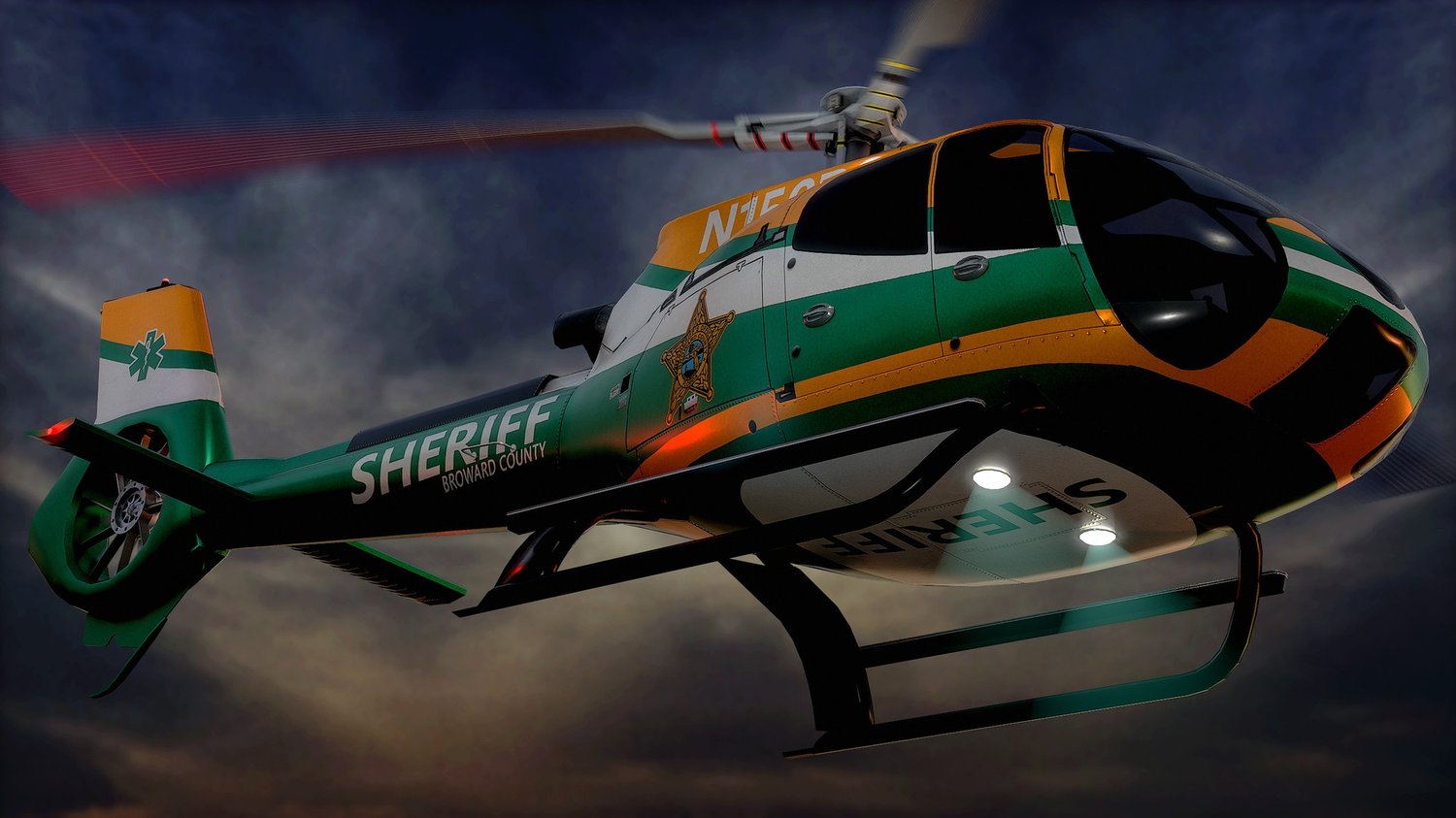 www.3dgtx.com - Animated Airbus H130 Helicopter 9 - Broward County Sheriff - Lowpoly PBR LOD - Image 2