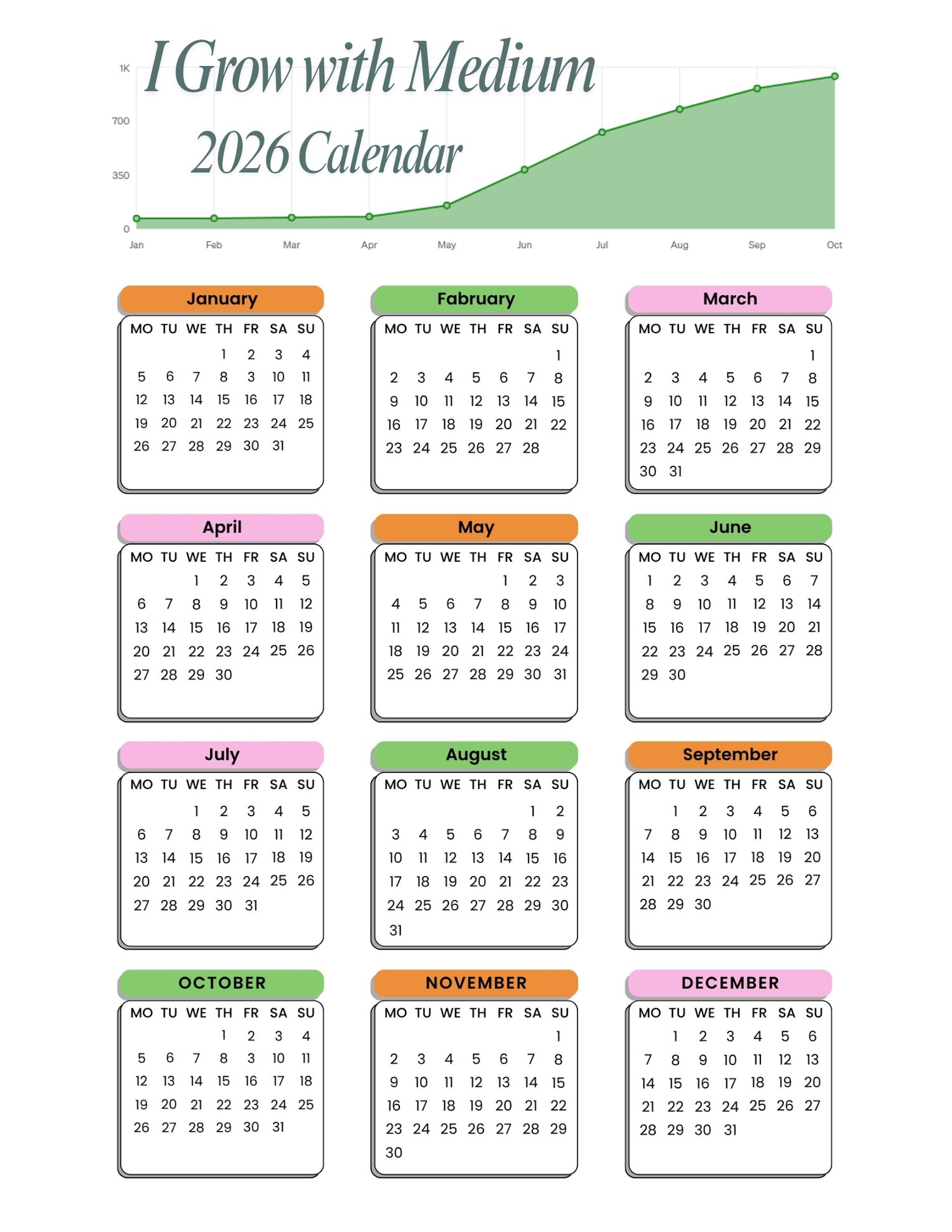 2026 Medium Calendar and Poster- I Grow with Medium
