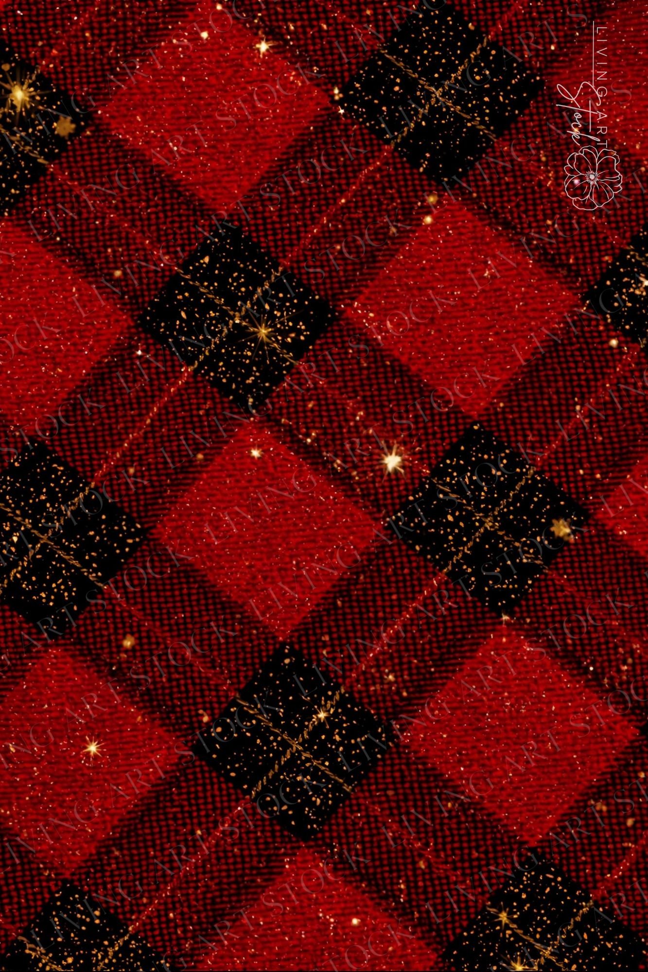 Red Christmas Plaid Wallpaper with Gold Sparkles