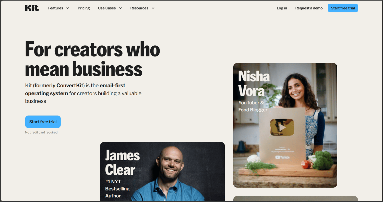 ConvertKit website homepage