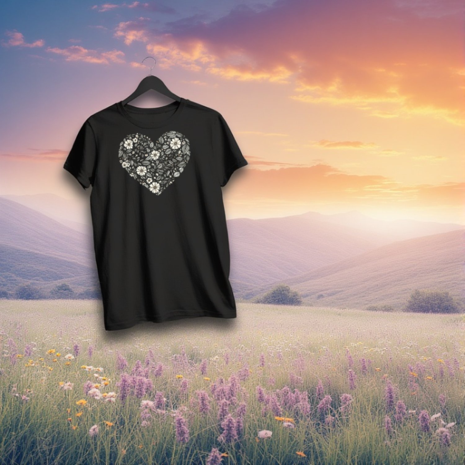 Boho botanical flower heart t-shirt graphic