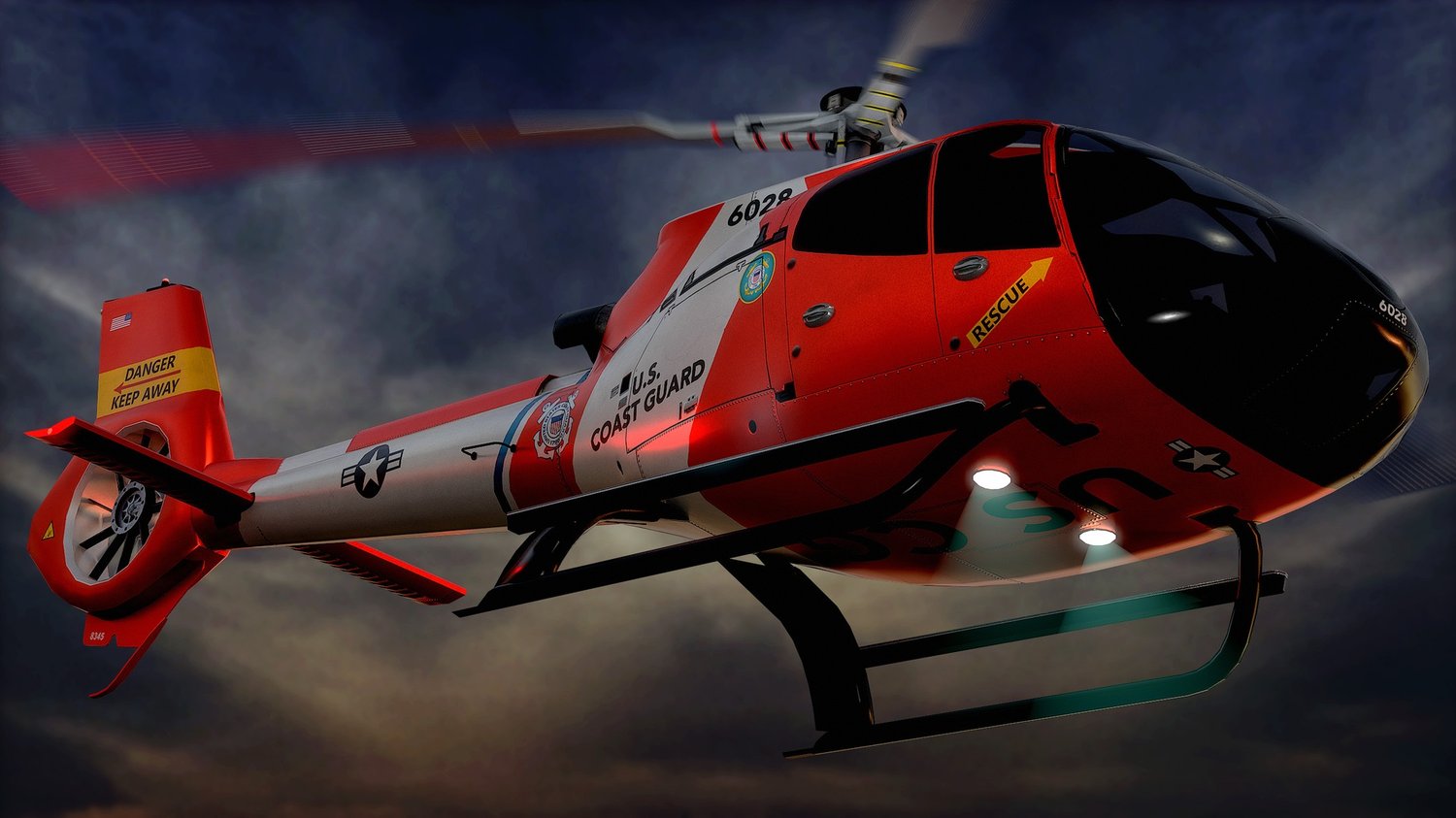www.3dgtx.com - Animated Airbus H130 Helicopter 18 - US Coast Guard - Lowpoly PBR LOD - Image 2