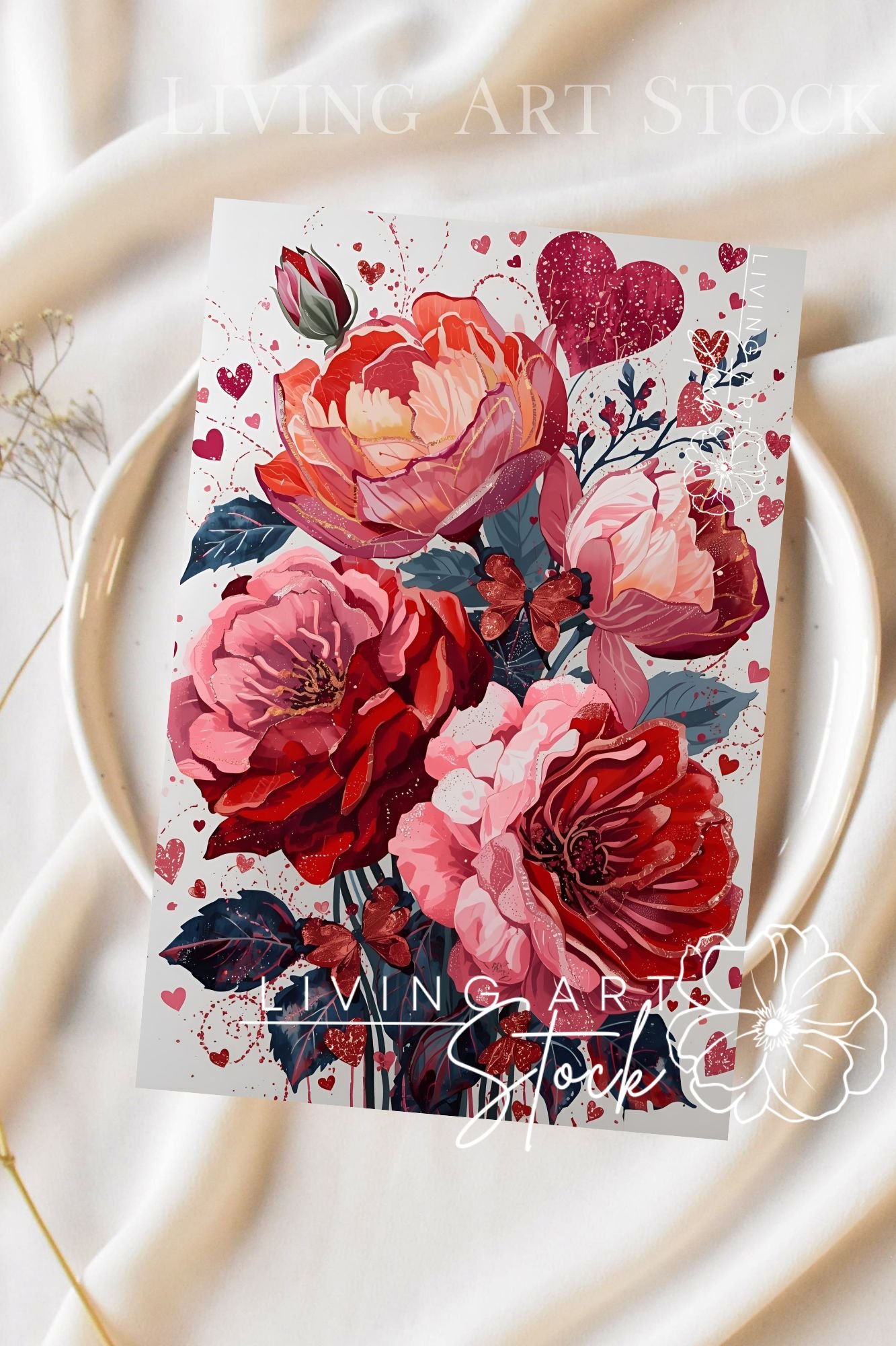 Peonies Floral Hearts card design