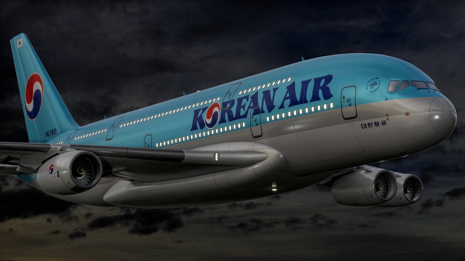 www.3dgtx.com - Animated Airbus A380-800 Airliner 2 - Korean Air - Highpoly - Image 9