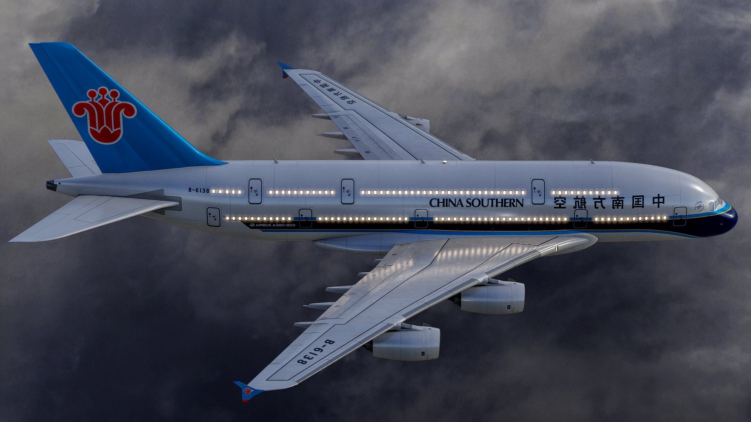 www.3dgtx.com - Animated Airbus A380-800 Airliner 4 - China Southern Airlines - Highpoly - Image 4