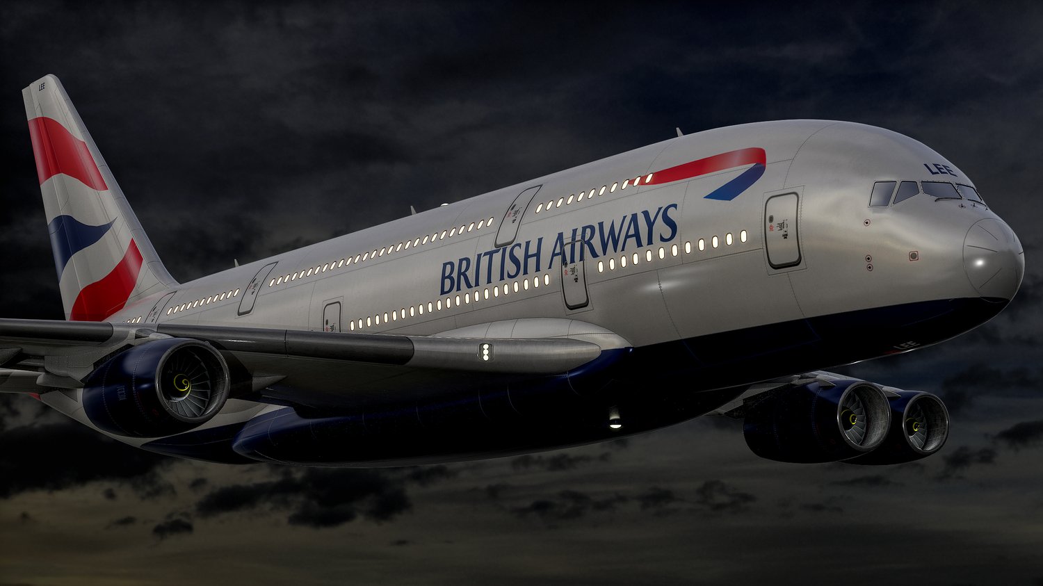 www.3dgtx.com - Animated Airbus A380-800 Airliner 5 - British Airways - Highpoly - Image 9