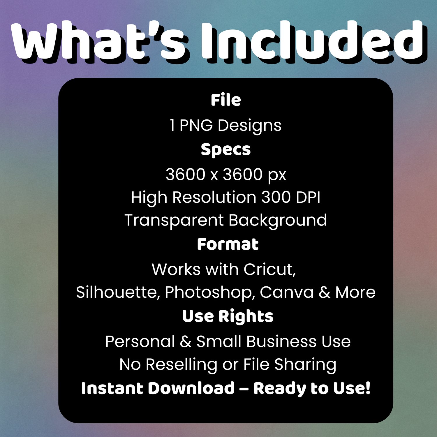 Product info graphic detailing file specs and use rights for crochet Santa PNG download. Includes size, resolution, and license info.