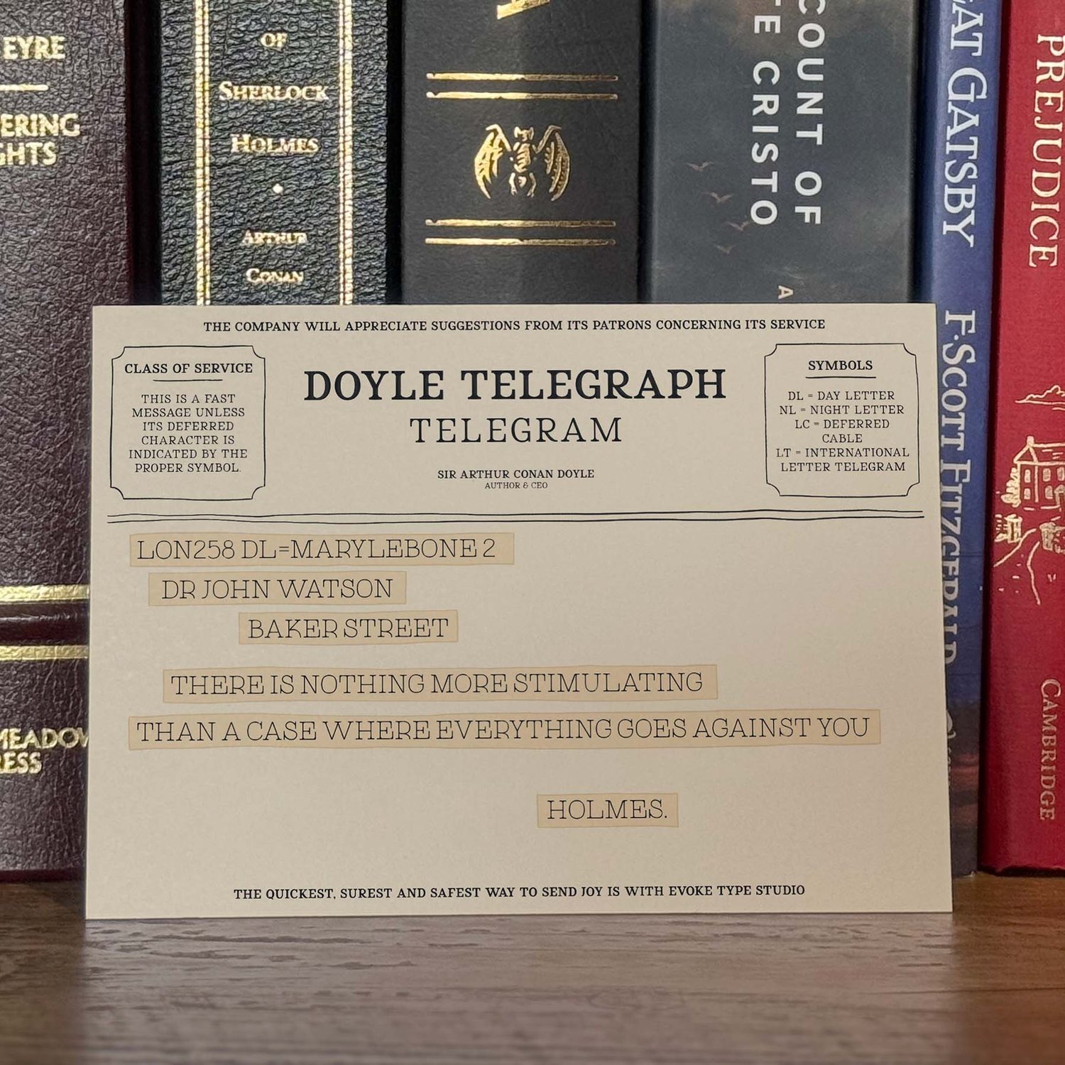 Sherlock Holmes quote telegram notecard inspired by The Hound of the Baskervilles by Sir Arthur Conan Doyle