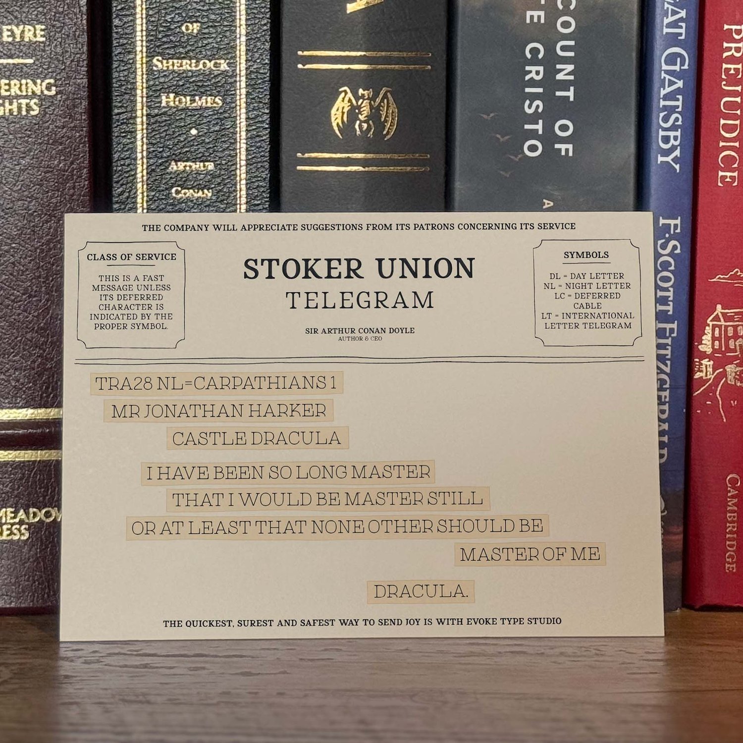 Telegram notecard inspired by Dracula by Bram Stoker