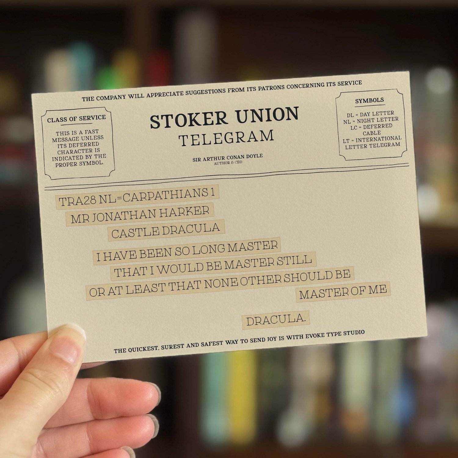 Telegram notecard inspired by Dracula by Bram Stoker