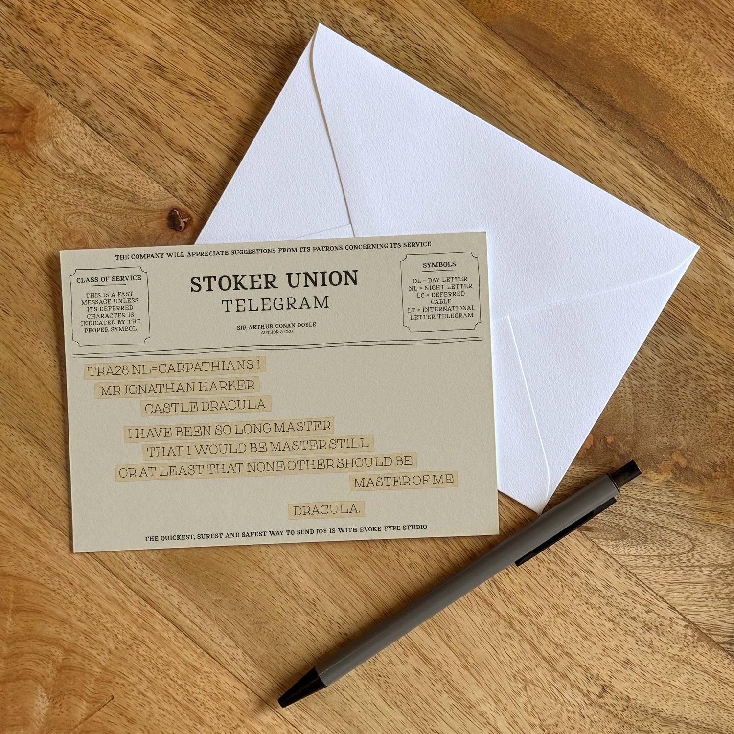 Literary quote notecard with line from Dracula