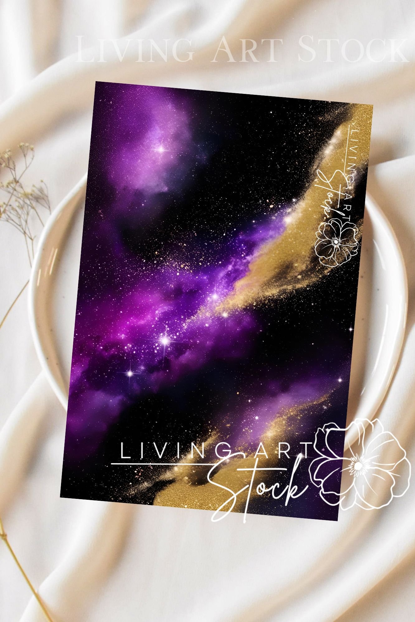 Purple galaxy greeting card background