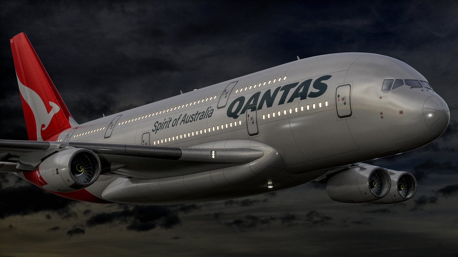www.3dgtx.com - Animated Airbus A380-800 Airliner 7 - Qantas Airways - Highpoly - Image 9