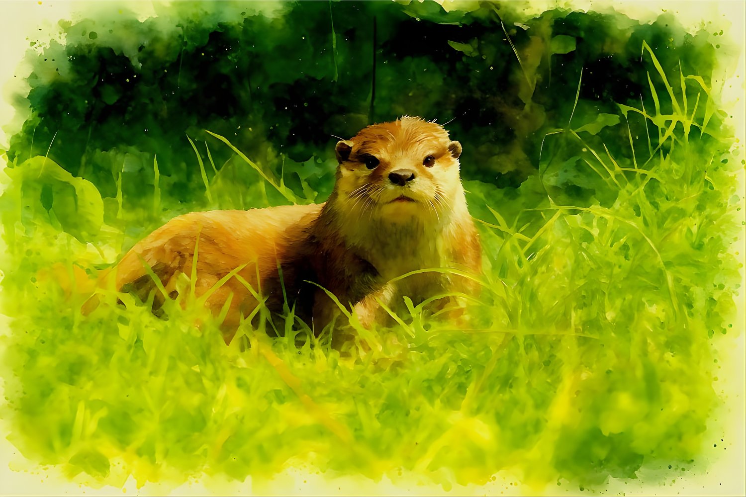 otter art, otter watercolor, cute otter, otter portrait, wildlife art, animal watercolor, otter painting, river otter, otter print, otter wall art, adorable otter, otter gift, wildlife print, animal art, otter in grass, otter nature, otter face, playful o