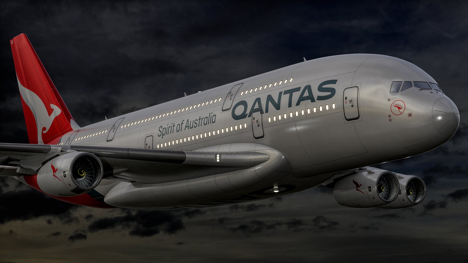 www.3dgtx.com - Animated Airbus A380-800 Airliner 8 - Qantas Airways - Highpoly - Image 9