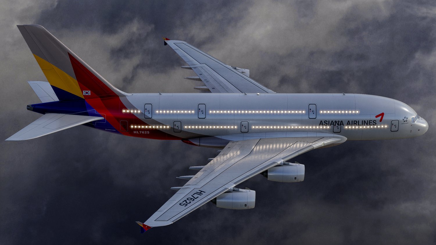 www.3dgtx.com - Animated Airbus A380-800 Airliner 9 - Asiana Airlines - Highpoly - Image 4